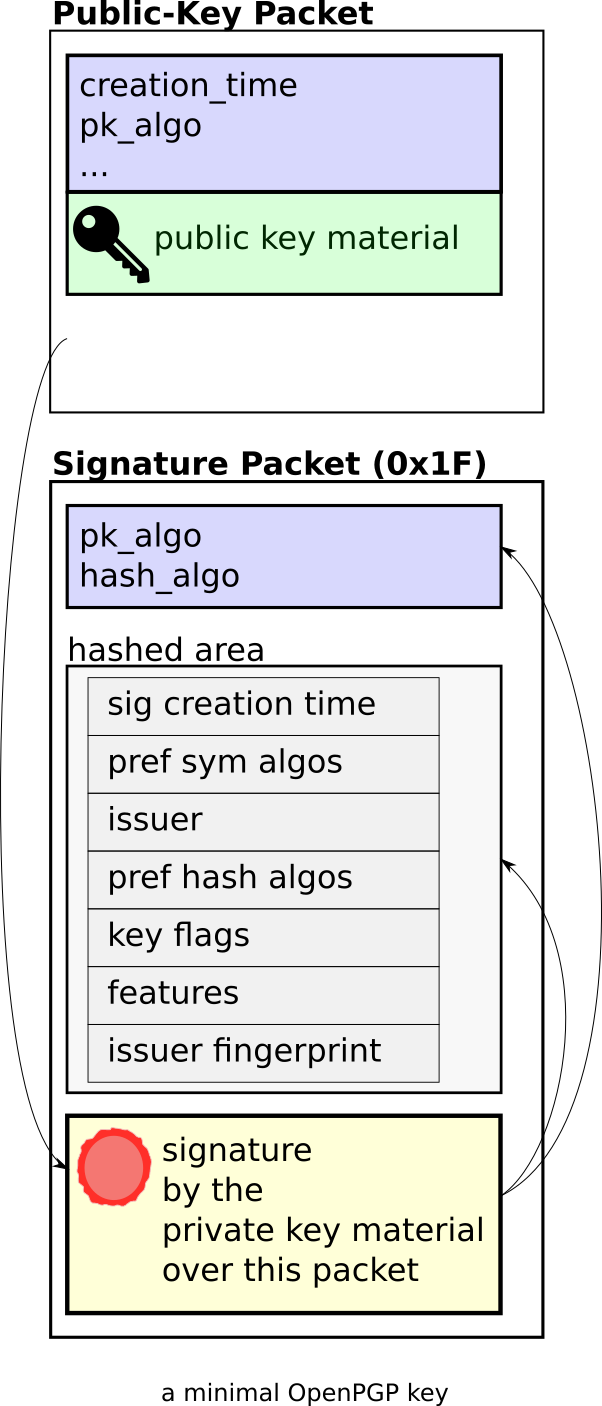 A minimal OpenPGP public certificate, visualized Image